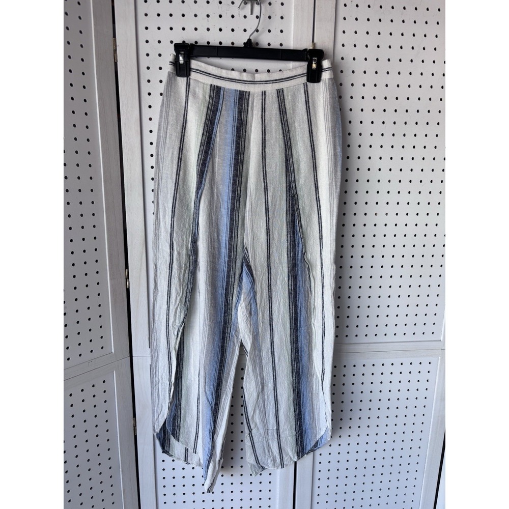 DREW Pants Women's S Blue‎ Ivory Stripe Wide Leg Whitney Split Tulip Hem Pants